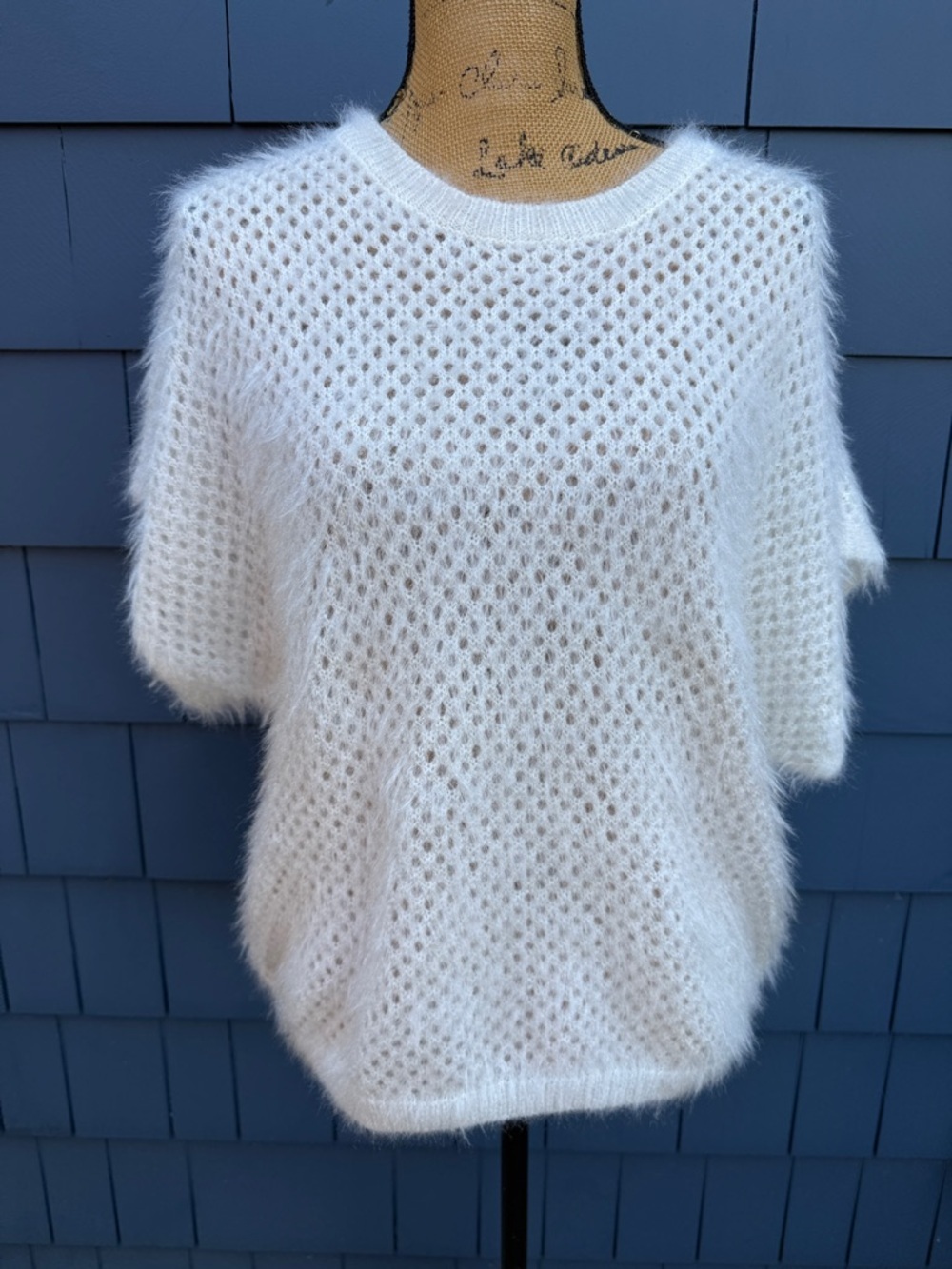 Pinch White Fuzzy Open-Knit Crew Neck Sweater M cream